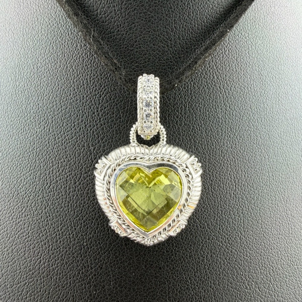 Judith Ripka Womens OS Silver Heart Enhancer Yellow Quartz CZ Pendant